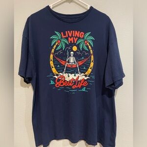 Men’s “Living my Best Life” DOM Navy tee shirt.  Size 2X